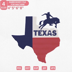 Texas Cowboy Embroidery Design, Texas Rodeo Rider Silhouette Machine Embroidery File, 4 Sizes, Instant Download Dst Pes Jef Exp Vp3