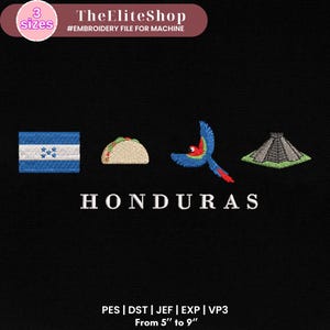 Honduras Embroidery Design For Machine, Honduras Flag, Baleada, Scarlet Macaw, Maya Copán, Garifuna, Travel Souvenir, Garifuna, Guacamayo