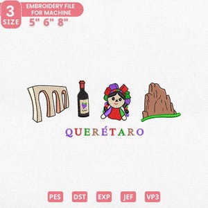 Querétaro Embroidery Design, Mexico Culture Machine Embroidery File, Mexican Doll File, Instant Download, 3 Sizes, Dst Pes Exp Jef Vp3