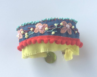 Bracelet boho - manchette textile - bracelet bohème