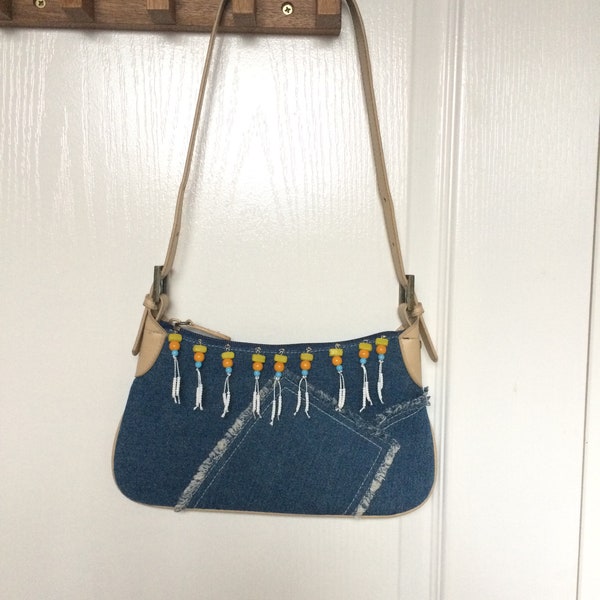 pochette en jeans perlée -  mini sac en jeans