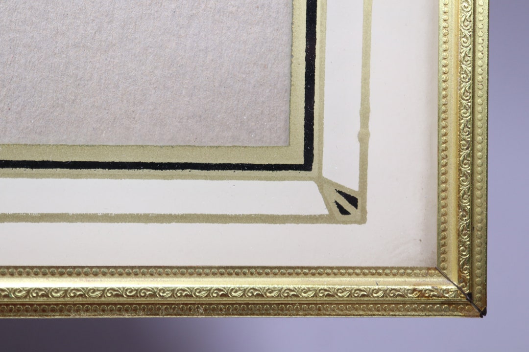 Antique Brass Picture Frame Has Original Painted Glass Cover Etsy