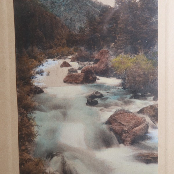 Vintage Hand Colored Photo of Colorado Rockies - Big Thompson River - Hand Tinted Photo - Colorized Photo - Colorado - Original Backing