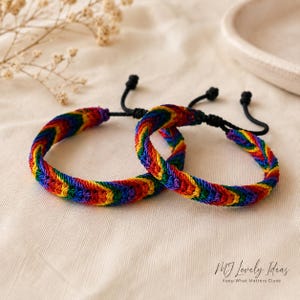 Set of 2 Rainbow Macrame Bracelets | Adjustable Boho Friendship Jewelry