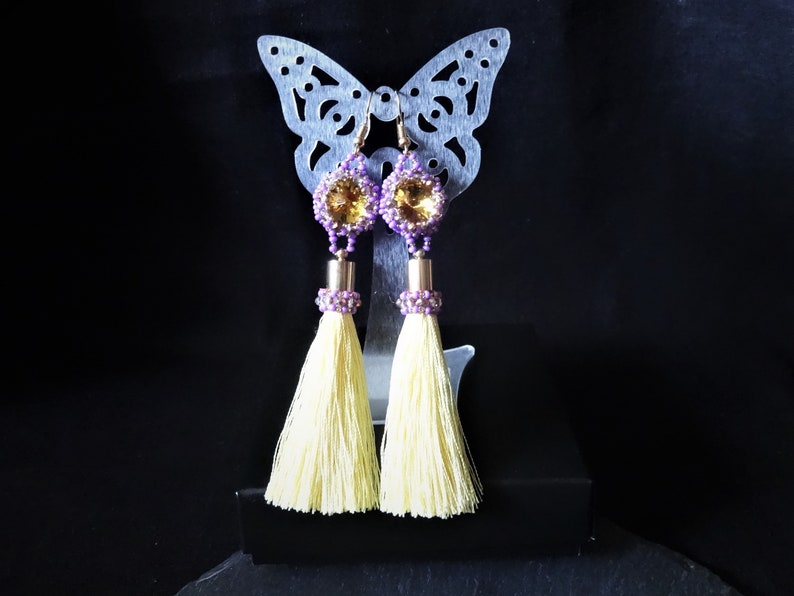 Chandelier earrings Yellow beaded tassel earrings Bright Etsy
