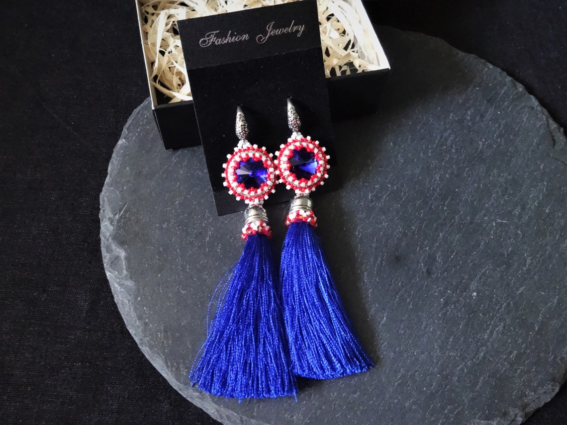 Long Tassel Earrings Extra Long Earrings Statement Earrings Etsy
