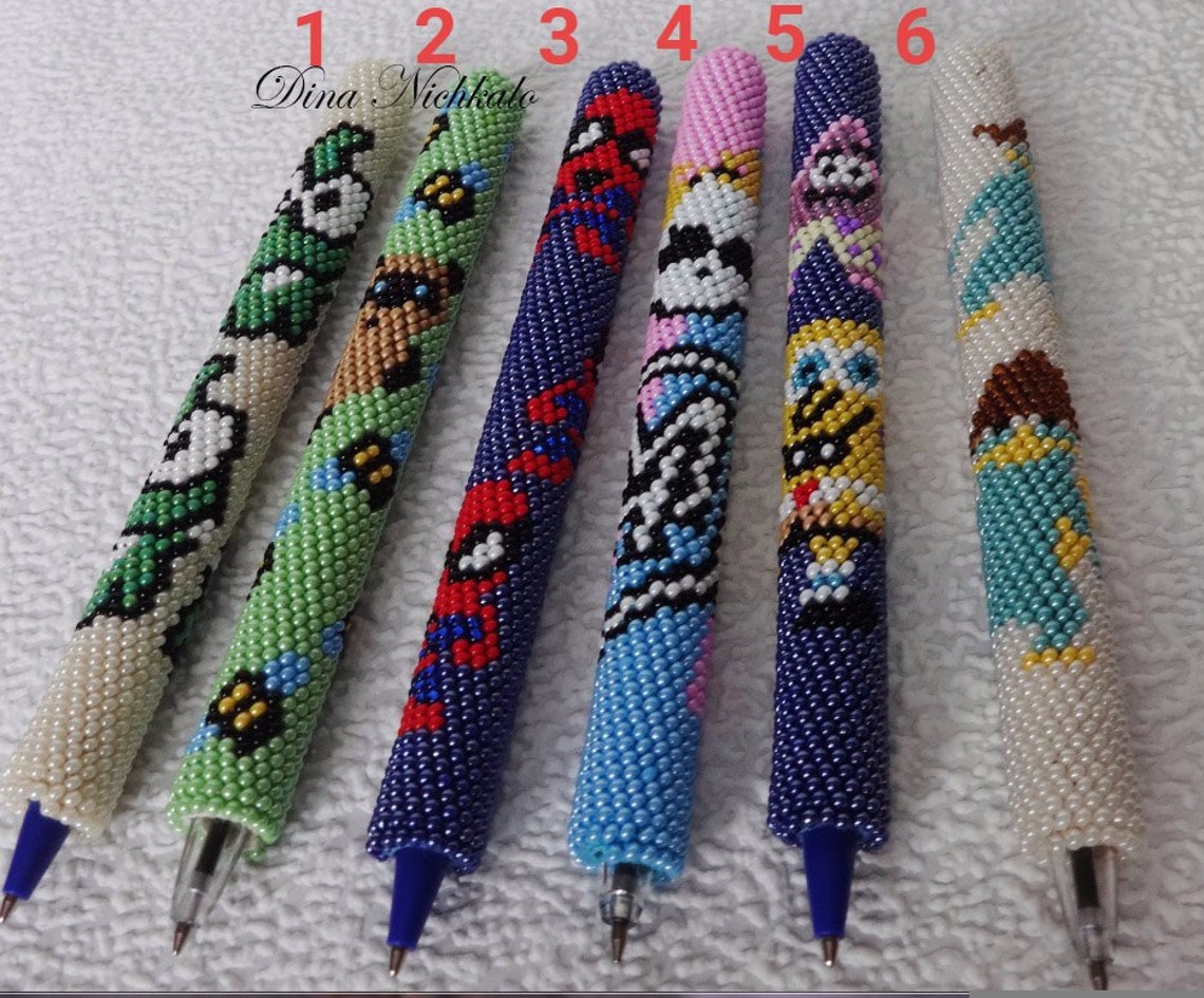 Beadwork Beaded Pen Wraps Office Gift Desk Accessories Pen Etsy