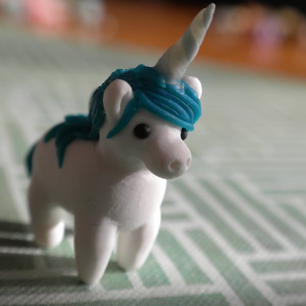 Polymer Clay Unicorn Charm,handmade OOAK,white and turquoise,tiny miniature,small accessories,necklace,bracelet, keychain,zipper idea, gift