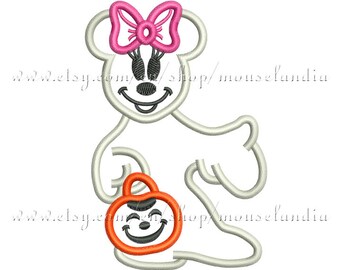 cute ghost miss mouse Halloween Applique Design. 3 sizes 4X4 and  5X7.  Instant Download