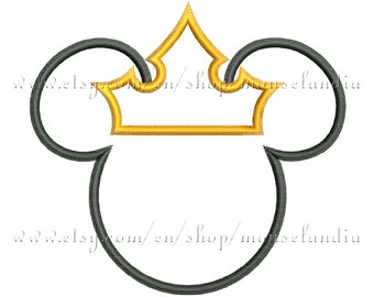 Cute mouse king head Applique Design  3 sizes 4X4, 5X7 and 6X10 Instant Download