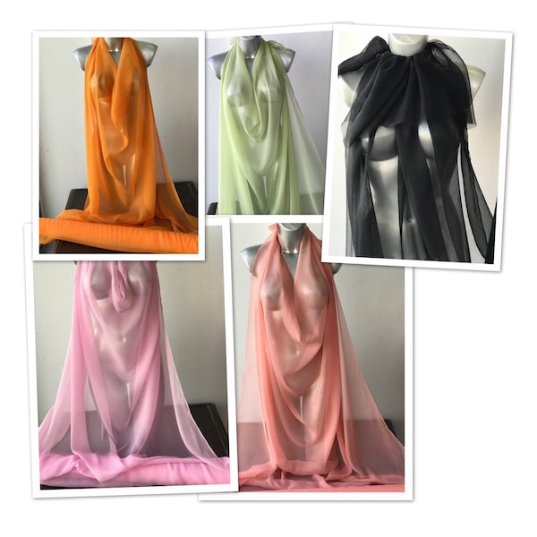 Crinkle Seide Chiffon Stoff orange pink lachs grün schwarz semi blickdicht 120cm breit