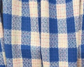 blue white pink large check wool fabric, tartan plaid, fancy wool suiting, skirt, jacket coat fabric pure wool