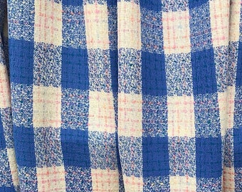 blue white pink large check wool fabric, tartan plaid, fancy wool suiting, skirt, jacket coat fabric pure wool