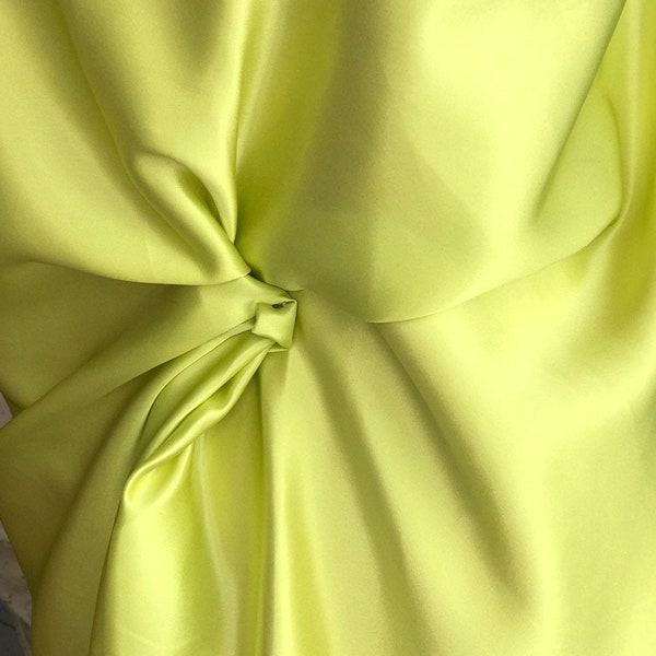 green satin fabric, lime green pure silk satin 85g per square meter medium weight 19mm 19 momme weight European production premium qua