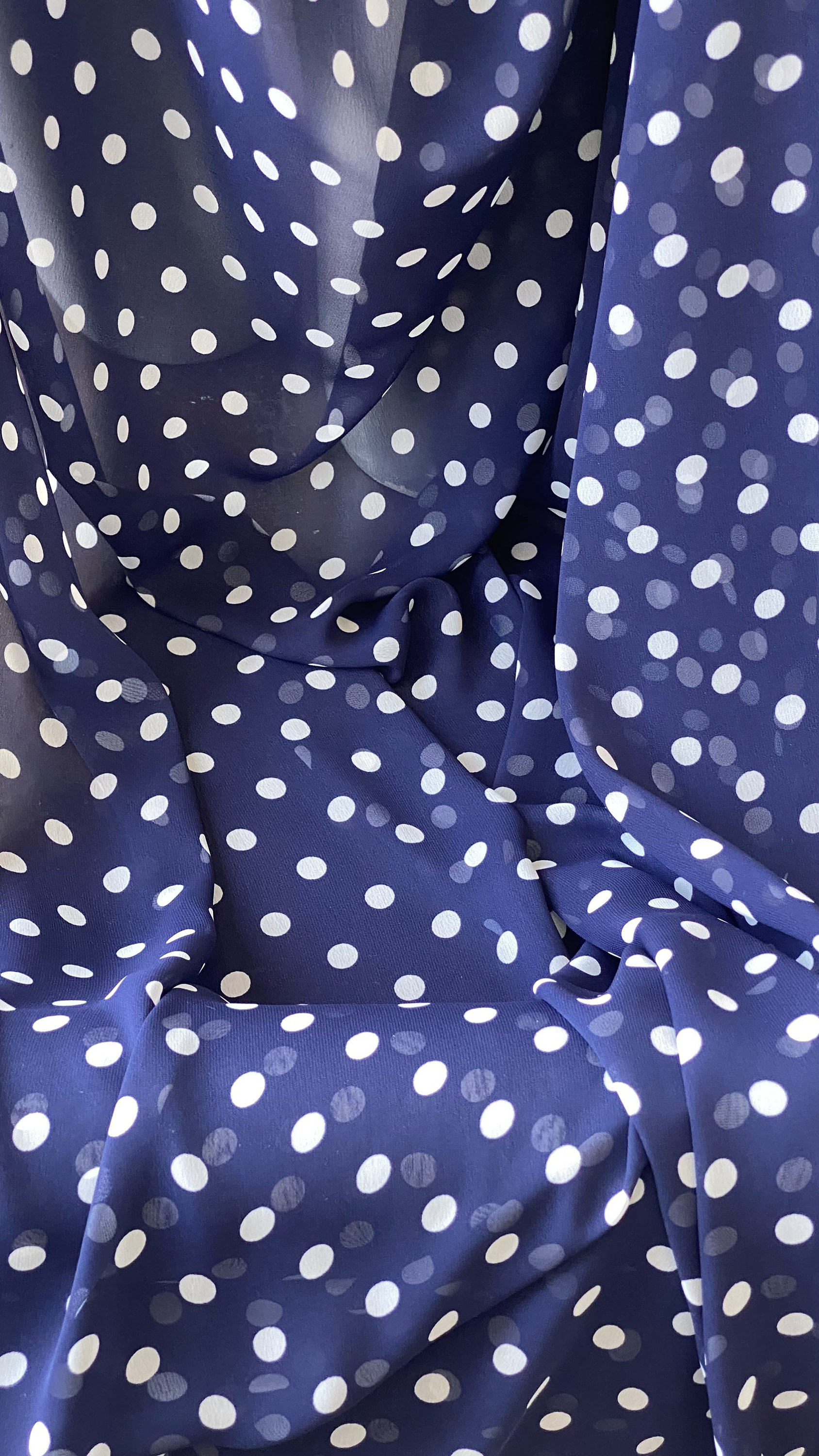 Polka Dot Chiffon Fabric Navy and White Spots Fabric, Polka Dot Transparent  Fabric Blue and White Polka Dot 