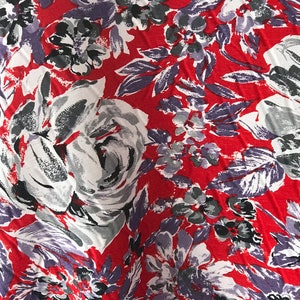 Viscose and Silk print fabric red white black Roses Italian production 140cm wide sun dress summer dress fabric
