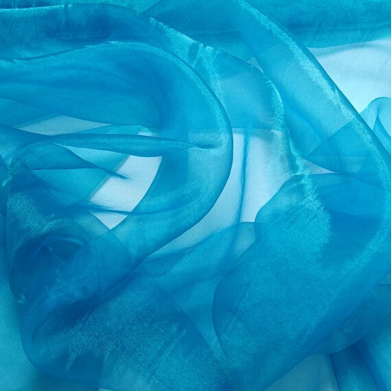 Tessuto di organza iridescente lucido blu acquamarina blu cobalto velato  etereo da sposa -  Italia