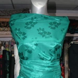 Emerald green floral jacquard fabric Brocade grosgrain Ottoman evening formal suiting peplum cocktail dress shift dress