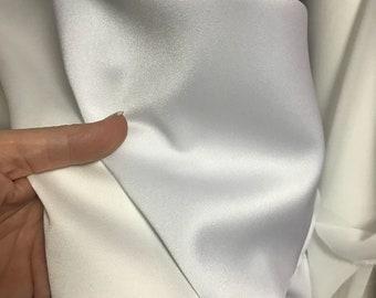 White Off white crepe satin fabric 2 ways stretch polyester spandex bridal bridesmaid 150cm 60 inches