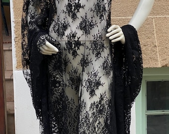 Black French Lace Fabric , Authentic French Lace by Solstiss