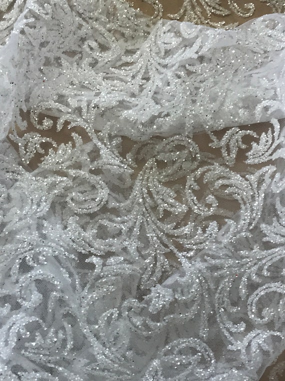 Glitter Tulle Baroque Design Off White Tulle Translucent Etsy