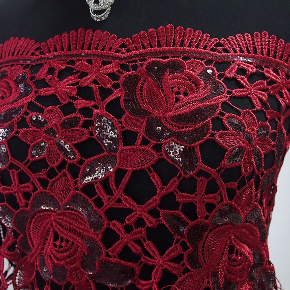 Red guipure lace fabric - Guipure lace - lace fabric from