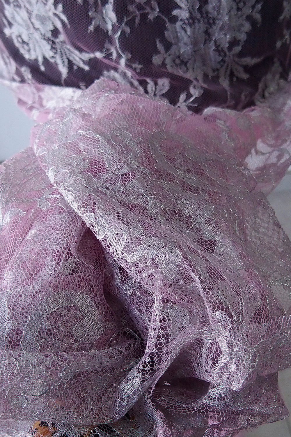 Fancy Lace - 52-inches Wide Metallic Silver-Corded Beaded Embroidered Pink