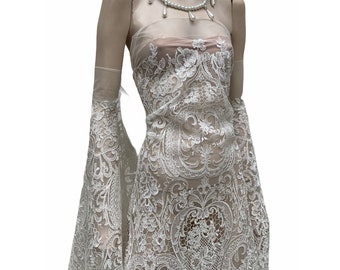 Off White bridal lace fabric corded tulle Baroque latest fashion trend in bridal lace