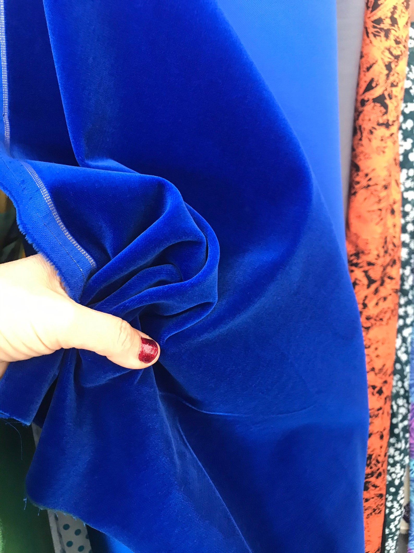 Cobalt blue cotton velvet fabric premium quality by Niedieck Etsy