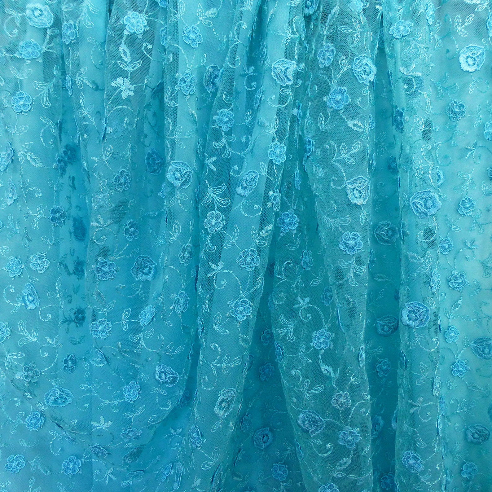 Turquoise Blue Lace Fabric 3d Flowers Embroidery Tulle - Etsy