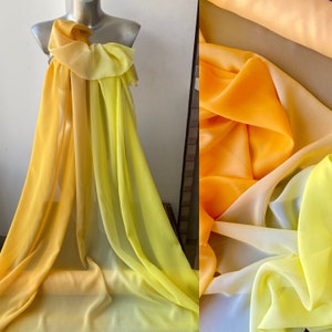 Orange yellow degrade silk fabric, orange yellow gradient silk chiffon fabric, rainbow silk fabric
