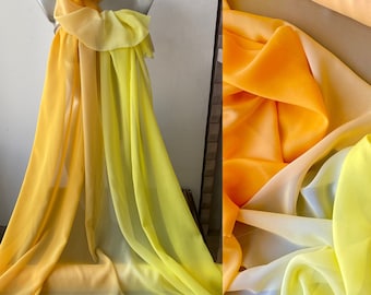 Orange yellow degrade silk fabric, orange yellow gradient silk chiffon fabric, rainbow silk fabric