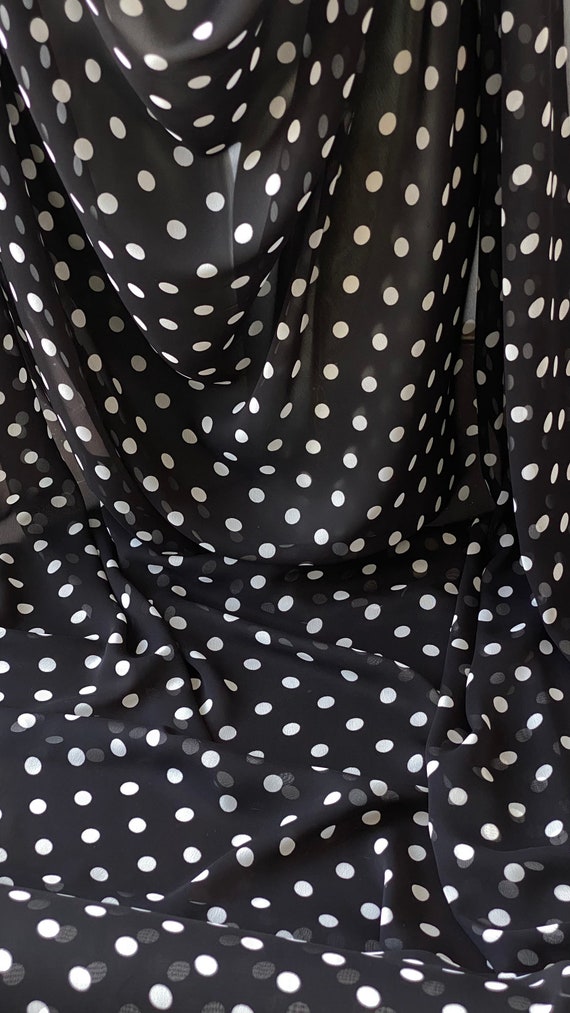 Black and white polka dot chiffon fabric discount