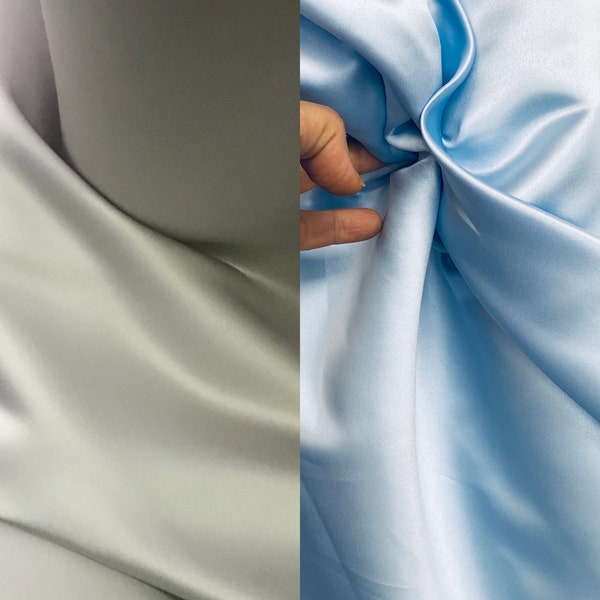 Light grey silver grey, baby blue sky blue  heavy duchess satin 205 g per sqm polyester duchess satin bridal satin