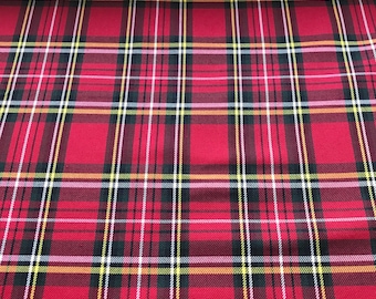 Red Steward poly viscose fabric, Royal Steward Tartan fabric, Red and Black tartan Red and Black plaid, red and black check fabric 150cm 60"
