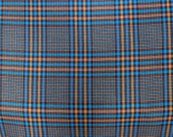 prince de Galles  prince of Wales teal blue gold mustard check pattern wool suiting fabric pure wool suiting jacketing