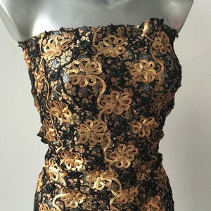 Gold Sequins lace fabric Metallic matt gold sequins on black corded lace