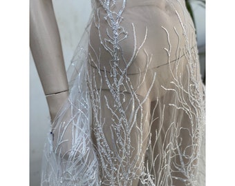 off white bridal lace fabric, beaded bridal lace fabric, DIY wedding dress fabric, beaded wedding dress fabric