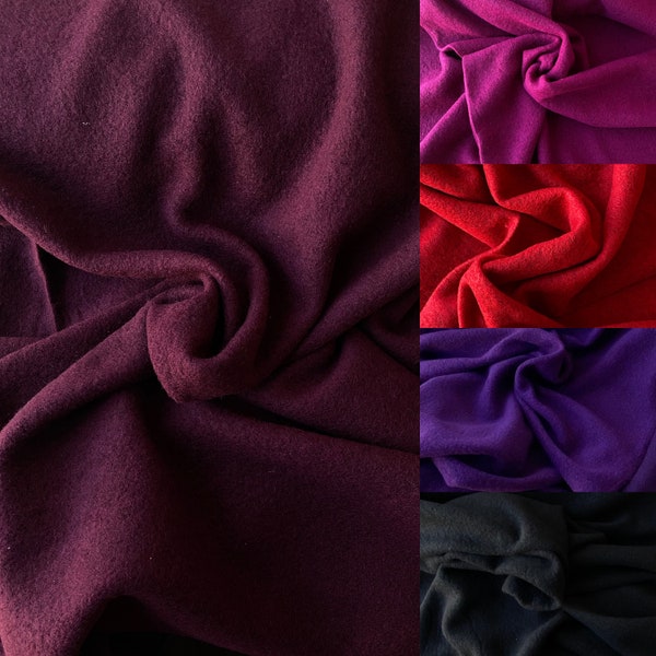 Tissu en laine noire, tissu en laine rouge, tissu en laine violet, tissu en laine bordeaux, tissu en laine bouillie pour couture