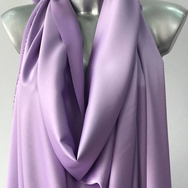 Light Purple Lilac crepe satin fabric 2 ways stretch polyester spandex prom bridesmaid mother of bride 150cm 60 inches