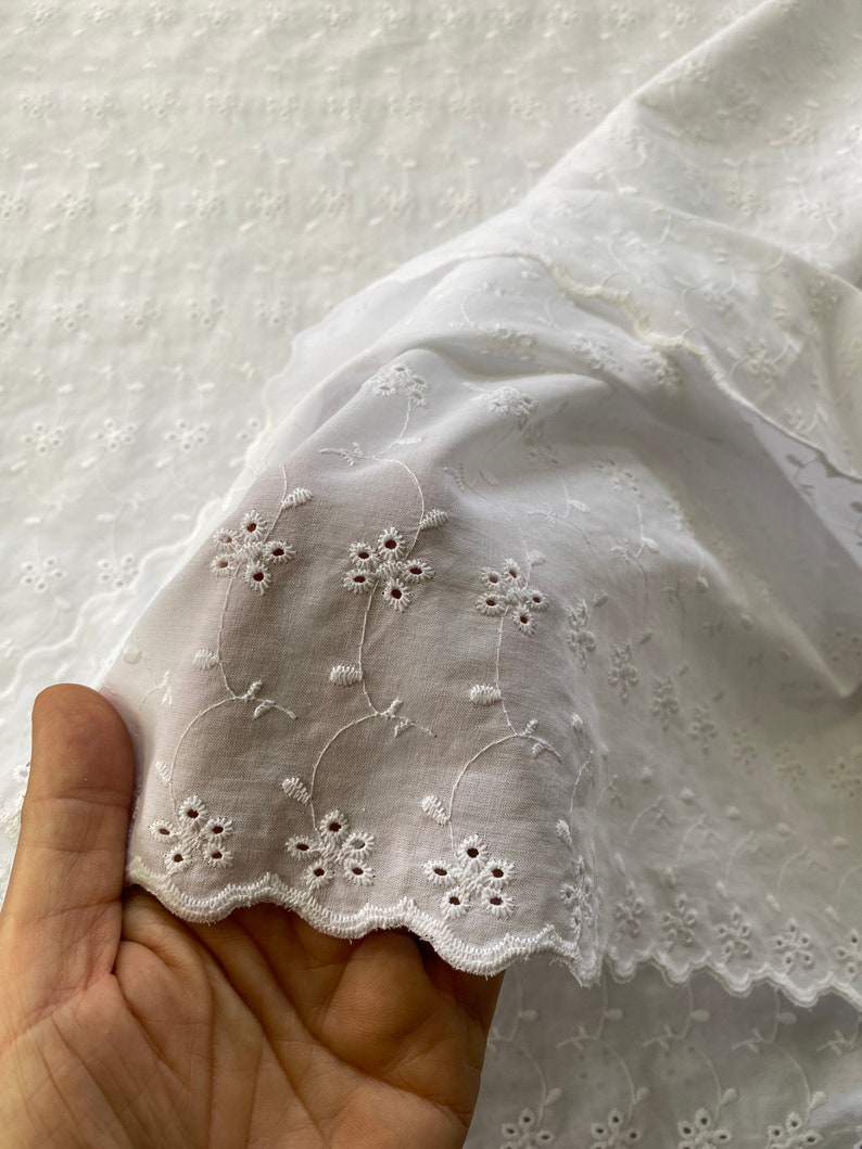 White Broderie Anglaise Fabric White Cotton Embroidered Etsy UK