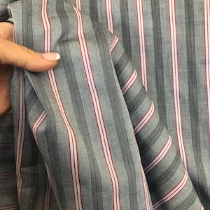striped cotton shirt fabric shirting 100% cotton grey with red stripes 150cm wide