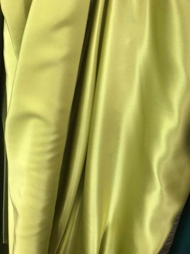 green satin fabric, lime green pure silk satin 85g per square meter medium weight 19mm 19 momme weight European production premium qua image 2