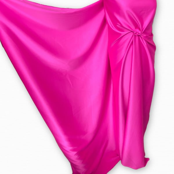 Tissu crêpe satin rose fuchsia, polyester élasthanne extensible dans les deux sens, 150 cm 60 pouces