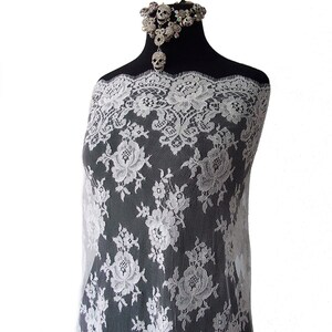 Off White bridal lace fabric Solstiss French Lace floral lace roses wedding dress fabric scallop edging eyelash lace 145cm wide