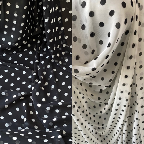 Polka dot chiffon fabric Black and white spots fabric, polka dot transparent fabric black and white polka dot