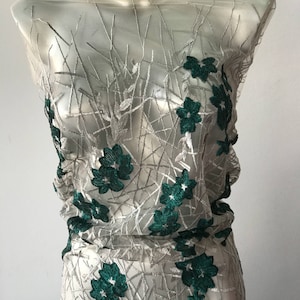 silver green embroidered lace fabric bridal mother of bride evening prom