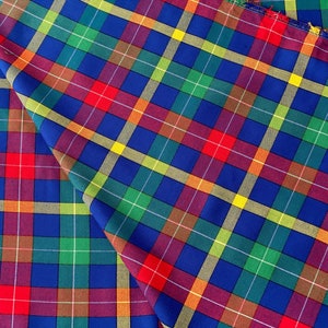 Red yellow blue check fabric tartan fabric, poly viscose tartan, tartan gabardine kilt plaid skirt sewing dressmaking 150cm 60"