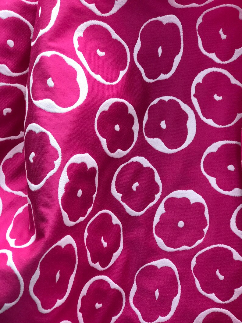 cotton jacquard fabric floral print pink fuchsia and white thick stiff shift dress formal summer suiting bridal 140cm made in Italy