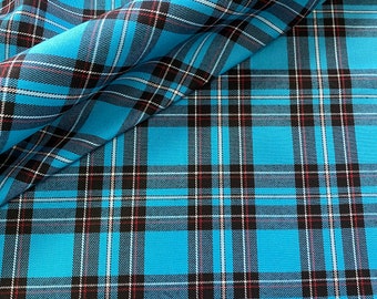 Blue tartan fabric, poly viscose tartan, check design tartan fabric kilt plaid skirt sewing dressmaking 150cm 60"
